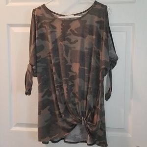 Camouflage Cold Shoulder Top